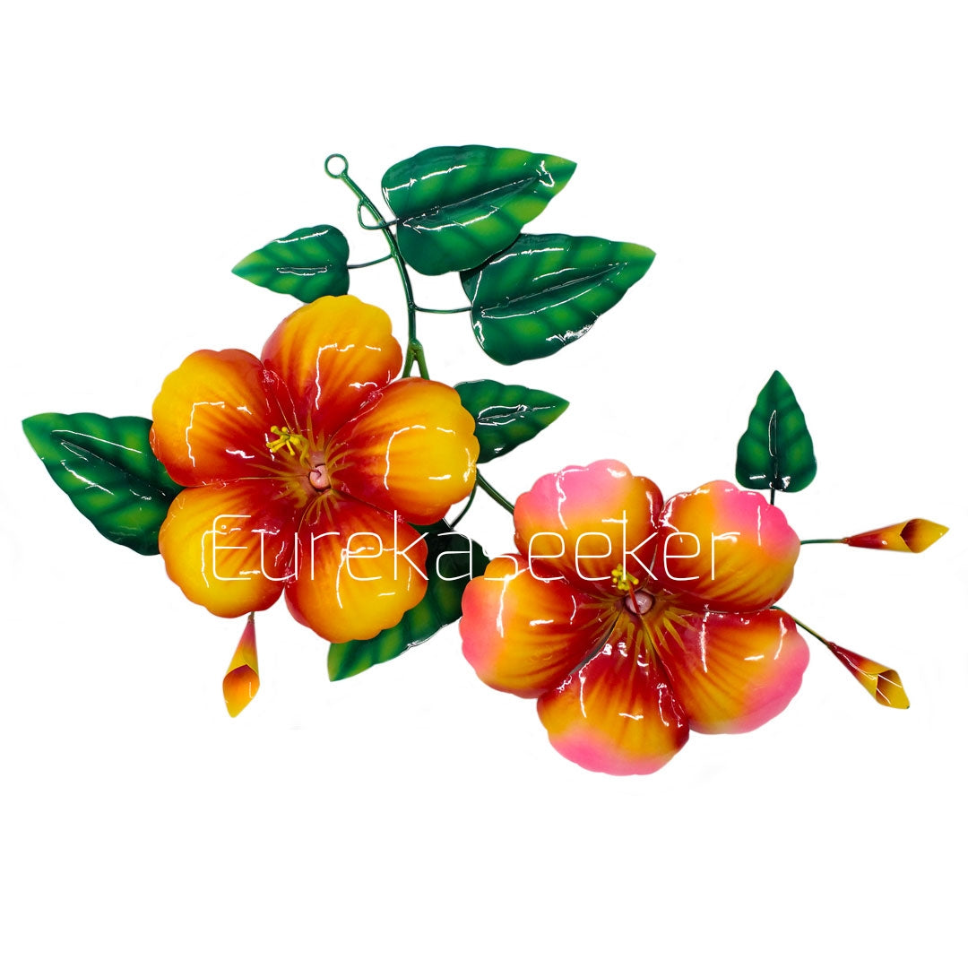 3D Orange Hibiscus Flower Metal Wall Art 50cm Wall Décor