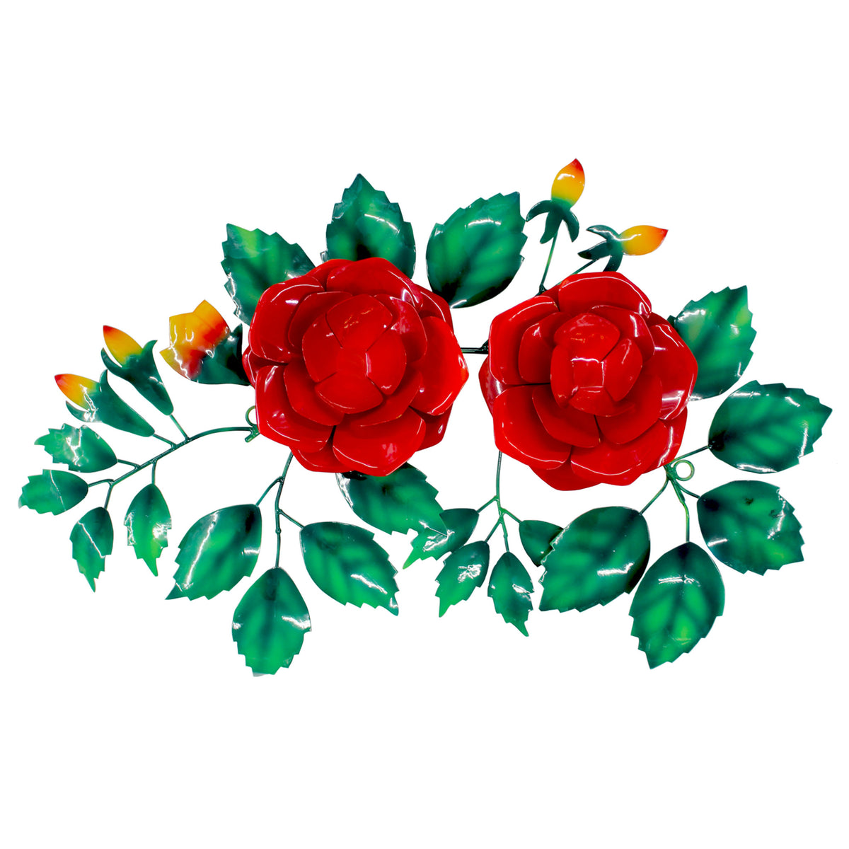 Red Rose Pair Metal Wall Art 55cm Unique Handmade Metal Artwork