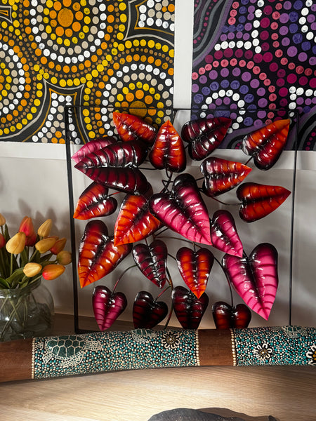 Autumn Leaves Red Framed Handmade Metal Wall Art 50cm