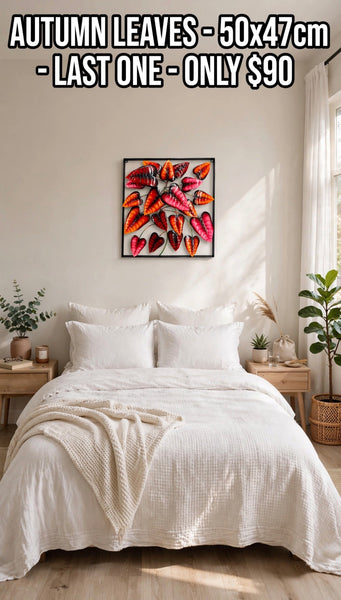 Autumn Leaves Red Framed Handmade Metal Wall Art 50cm