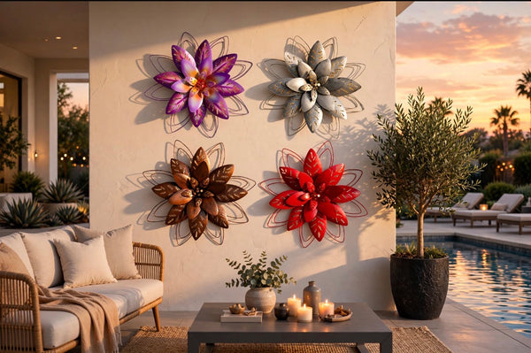 Lotus Flower 3D Silver/Gold with Metal Trim Metal Wall Art 40cm