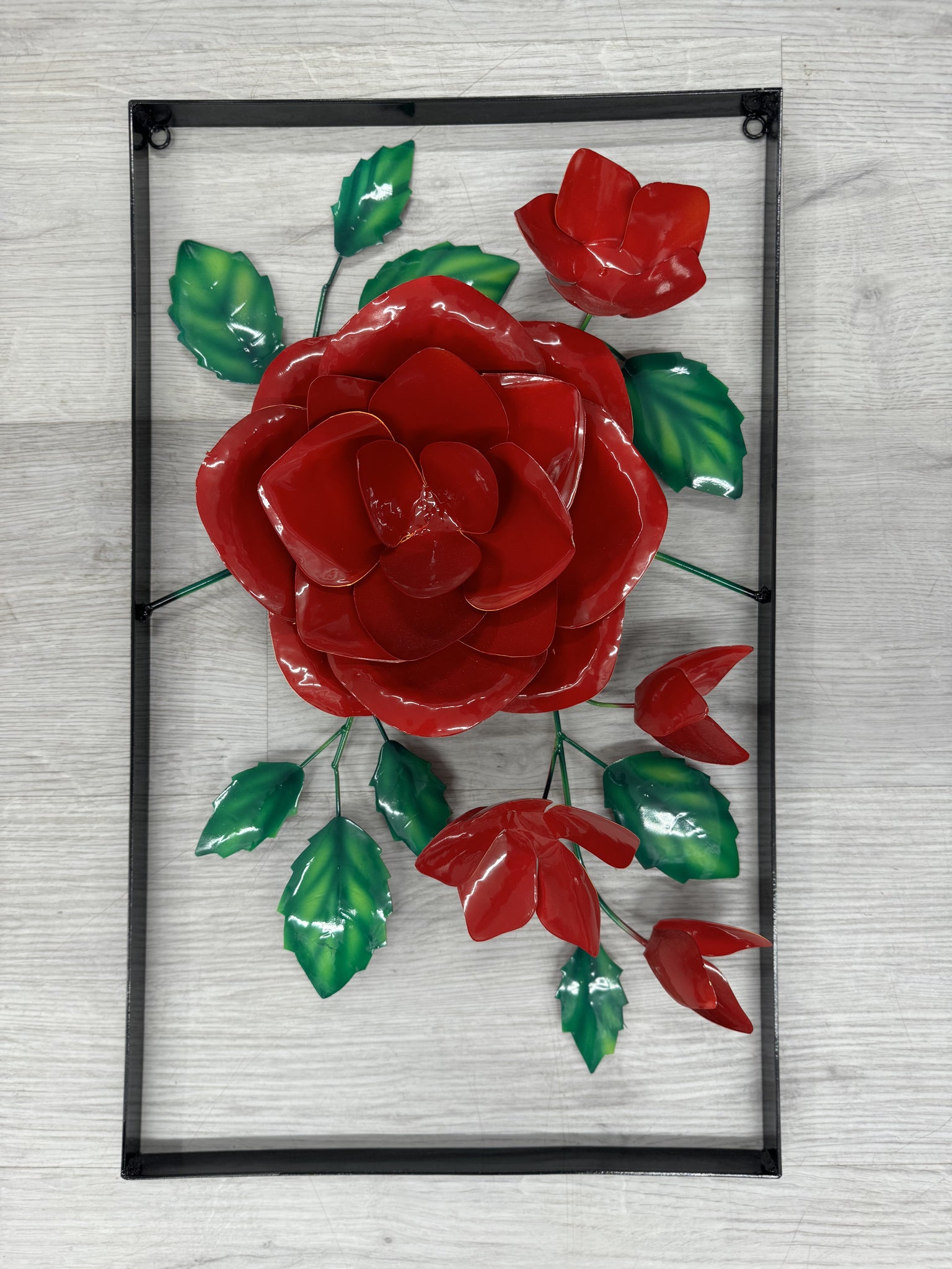 Rose 3D Red Framed Metal Wall Art 50cm