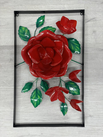 Rose 3D Red Framed Metal Wall Art 50cm