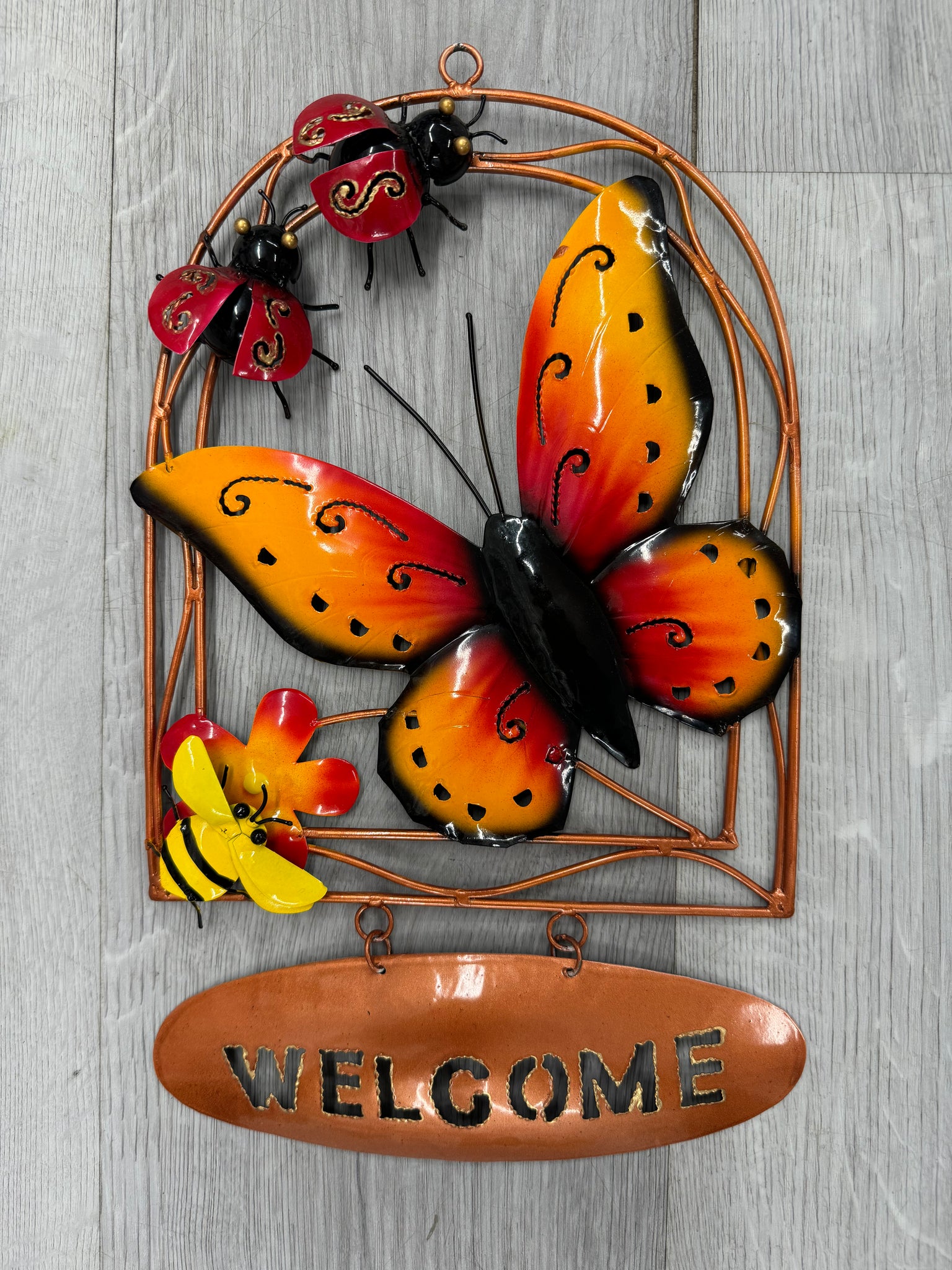 Welcome Sign - Butterfly / Ladybugs / Bees Metal Wall Art 30cm