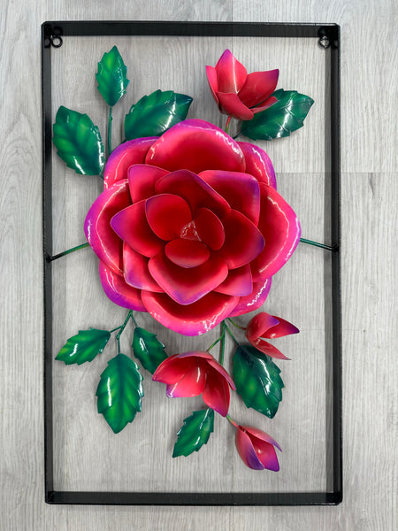 Rose 3D Red Framed Metal Wall Art 50cm