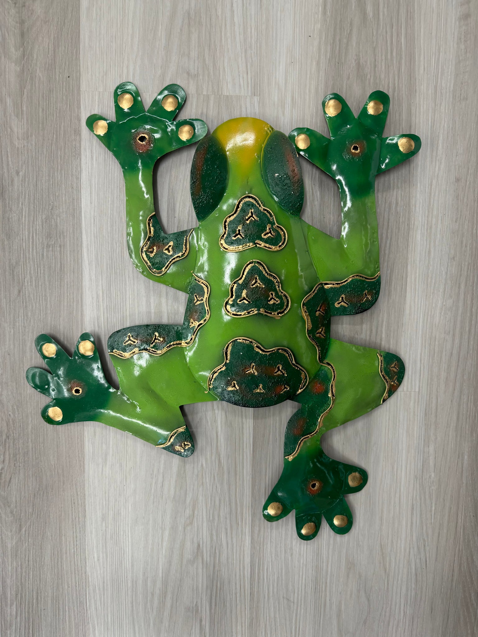 Green Frog Two Tone with Gold Trim Metal Wall Art 47cm - LOW STOCK