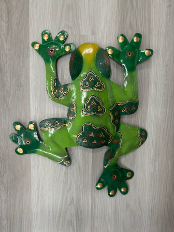 Green Frog Two Tone with Gold Trim Metal Wall Art 47cm - LOW STOCK