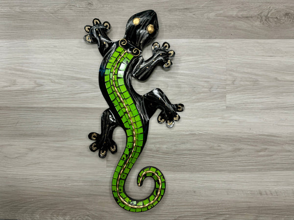 Mosaic Ghecko Lizard Blue/Black Metal Wall Art 52cm - LAST ONE