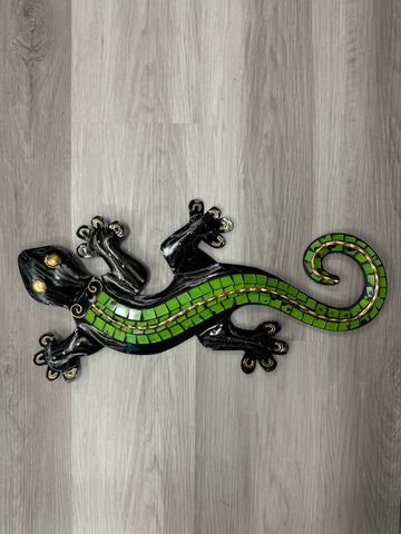 Mosaic Ghecko Lizard Green/Black Metal Wall Art 52cm - LOW STOCK