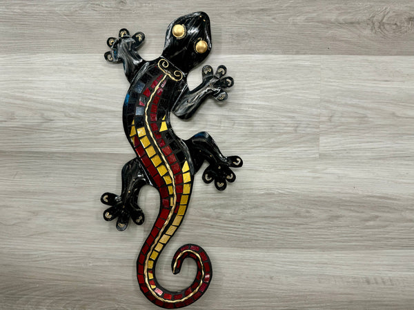 Mosaic Ghecko Lizard Blue/Black Metal Wall Art 52cm - LAST ONE