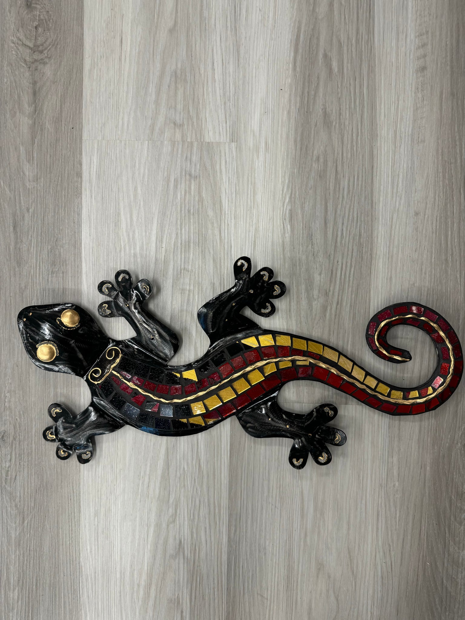 Mosaic Ghecko Lizard Red/Yellow/Black Metal Wall Art 52cm