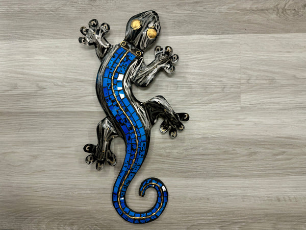 Mosaic Ghecko Lizard Blue/Black Metal Wall Art 52cm - LAST ONE