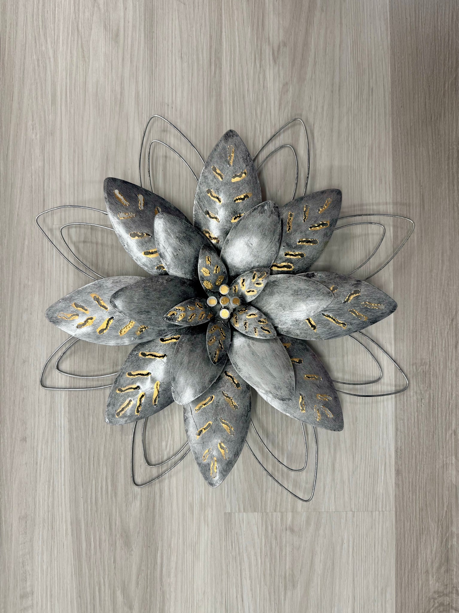 Lotus Flower 3D Silver/Gold with Metal Trim Metal Wall Art 40cm