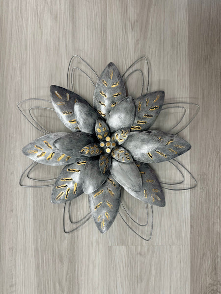 Lotus Flower 3D Silver/Gold with Metal Trim Metal Wall Art 40cm