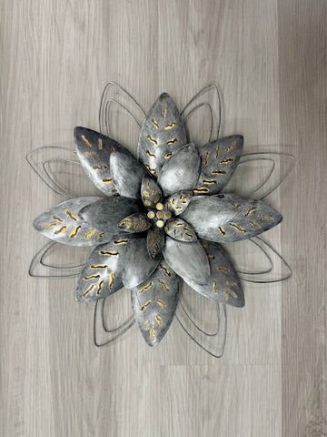Lotus Flower 3D Silver/Gold with Metal Trim Metal Wall Art 40cm