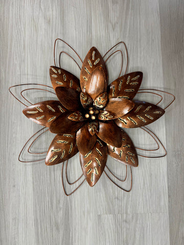 Lotus Flower 3D Copper Bronze/Gold with Metal Trim Metal Wall Art 40cm - LOW STOCK
