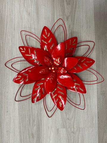 Lotus Flower 3D Red/Gold with Metal Trim Metal Wall Art 40cm - LOW STOCK
