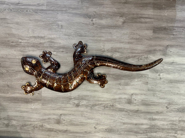 Ghecko Lizard Silver Metal Wall Art 102cm Large - LOW STOCK