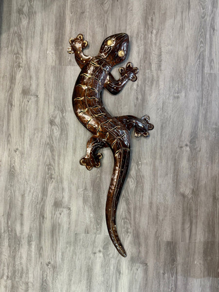 Ghecko Lizard Silver Metal Wall Art 102cm Large - LOW STOCK