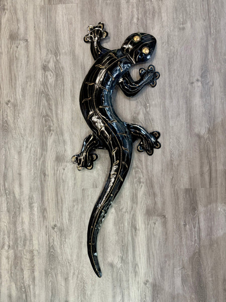 Ghecko Lizard Silver Metal Wall Art 102cm Large - LOW STOCK