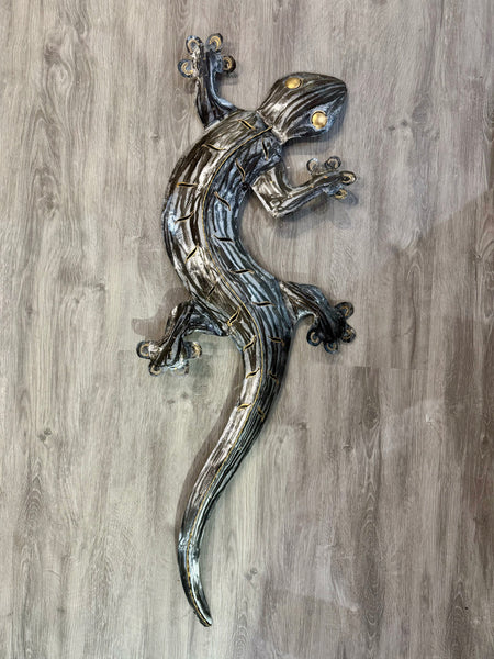 Ghecko Lizard Silver Metal Wall Art 102cm Large - LOW STOCK
