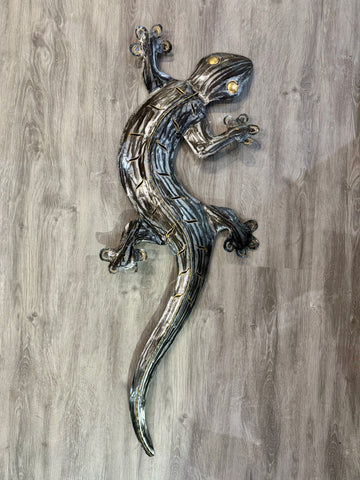 Ghecko Lizard Silver Metal Wall Art 102cm Large - LOW STOCK