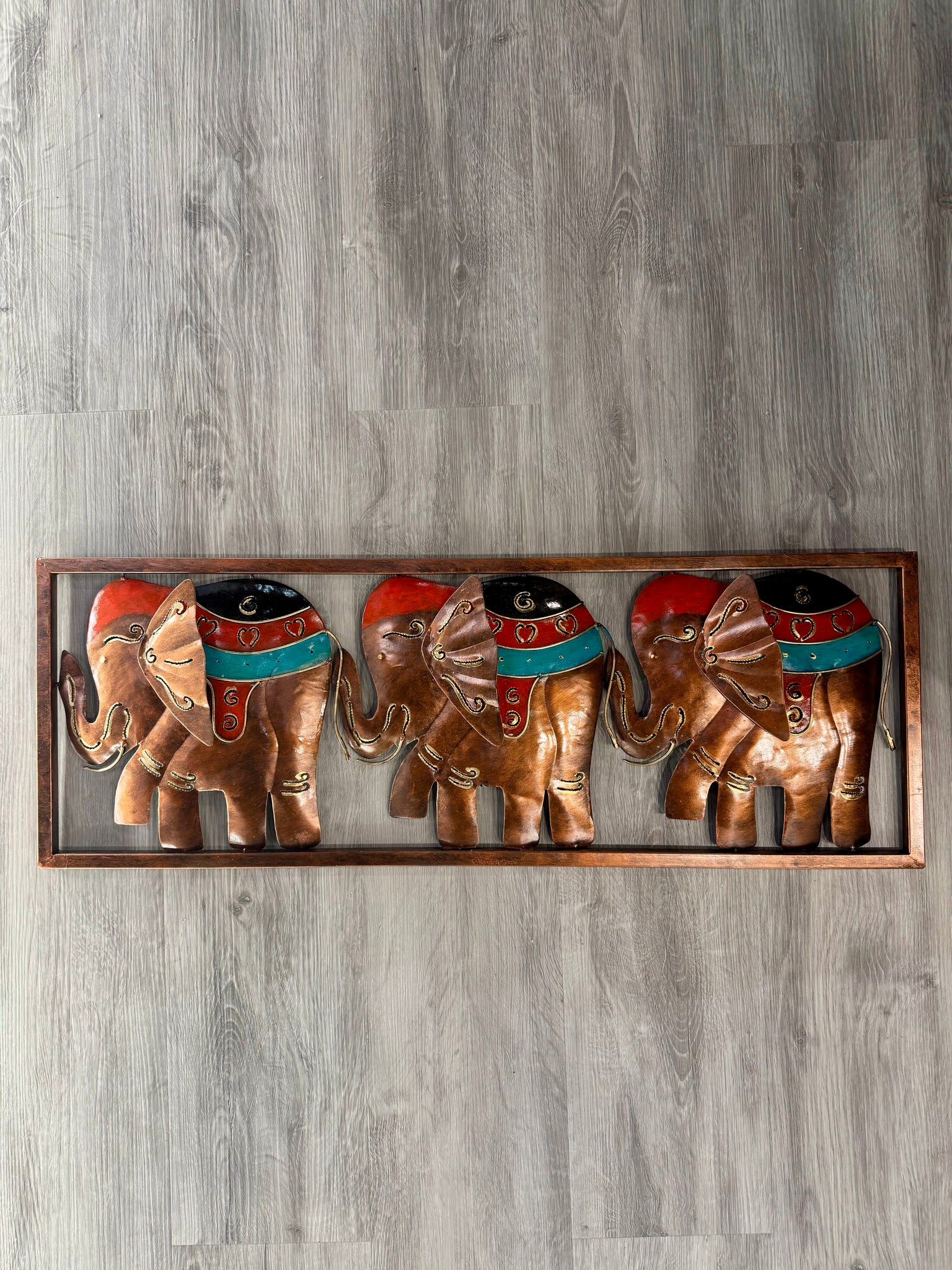 Elephant Trio Framed Metal Wall Art 80cm - LAST ONE