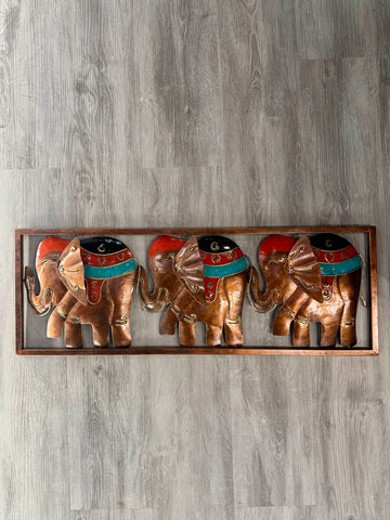 Elephant Trio Framed Metal Wall Art 80cm - LAST ONE