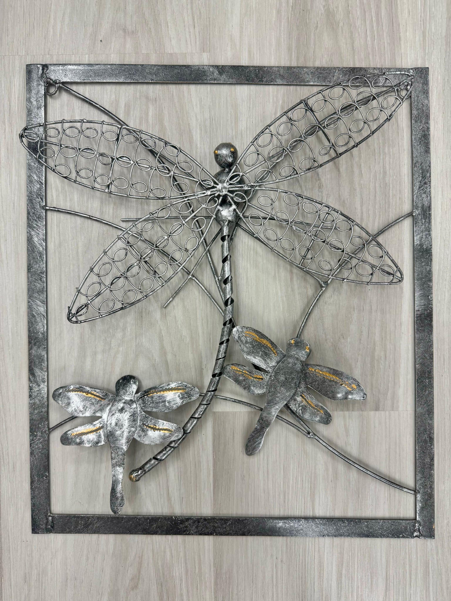 Silver Trio Framed Dragonflies Metal Wall Art 40cm - LAST ONE