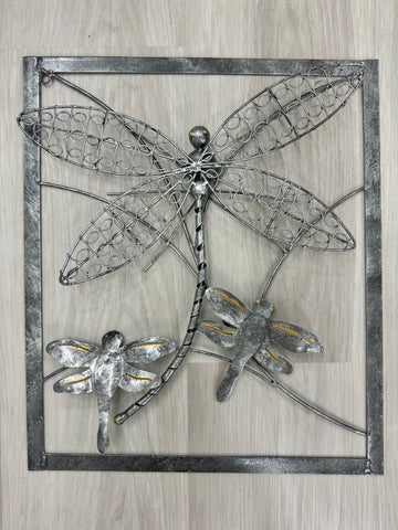 Silver Trio Framed Dragonflies Metal Wall Art 40cm - LAST ONE