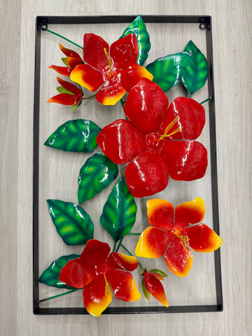 Flowers 3D Orange & Red Framed Metal Wall Art 50cm - LOW STOCK