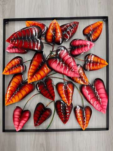 Autumn Leaves Red Framed Handmade Metal Wall Art 50cm - LOW STOCK