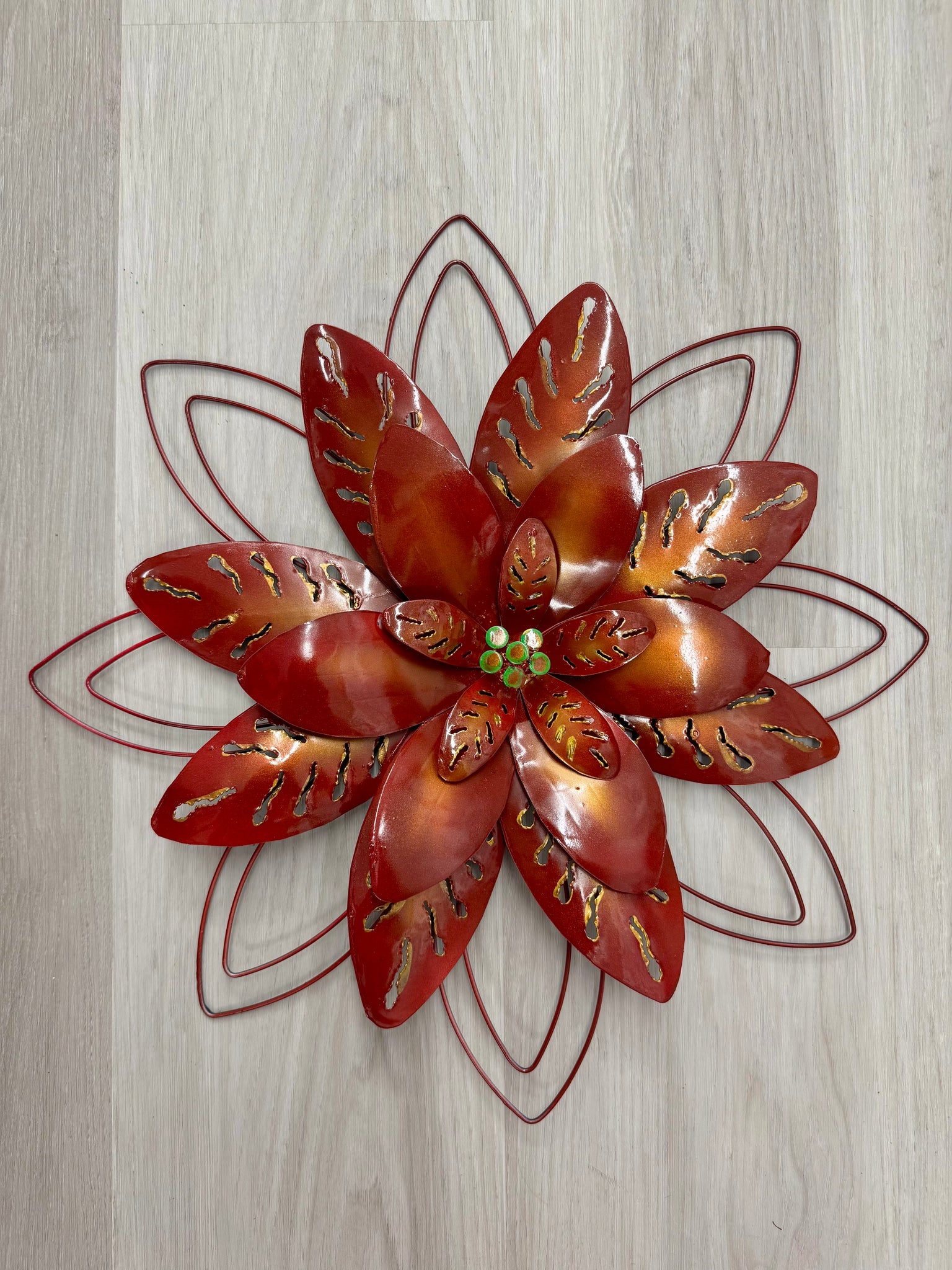 Lotus Flower 3D Maroon/Gold with Metal Trim Metal Wall Art 40cm