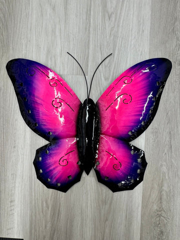 Butterfly Large Metal Wall Art 50cm - Pink, Orange, Blue, Aqua