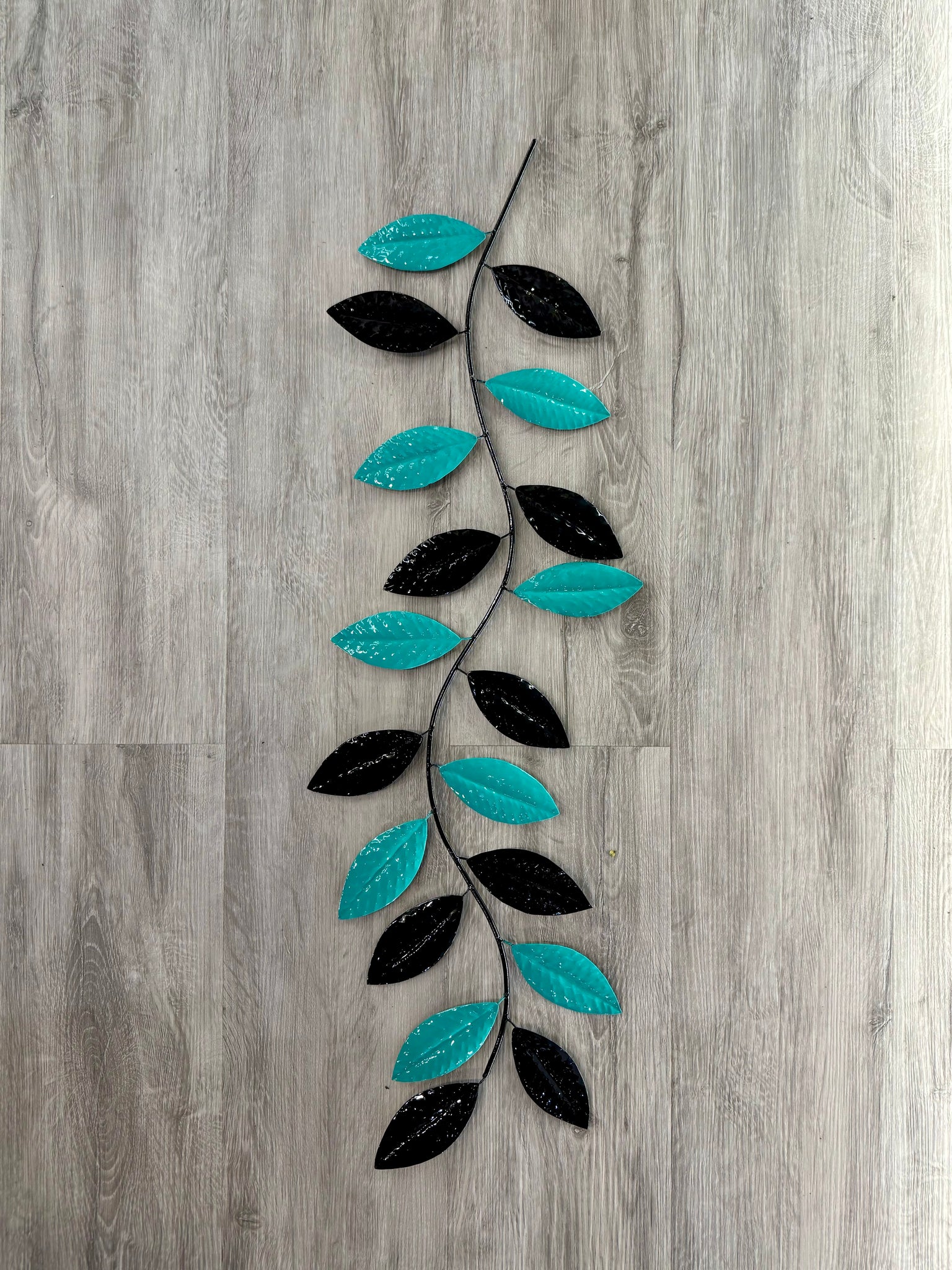Black & Aqua Leaf Metal Wall Art 85cm