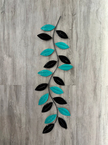 Black & Aqua Leaf Metal Wall Art 85cm