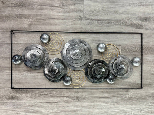 Abstract Circles Framed Silver - 3D Metal Wall Art