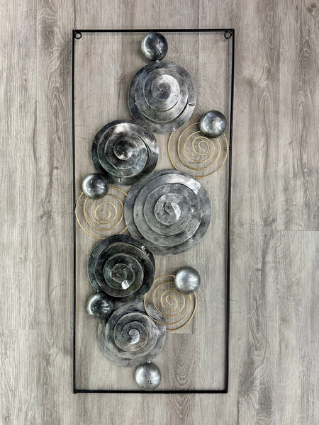 Abstract Circles Framed Silver - 3D Metal Wall Art