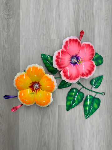 Hibiscus Flower Yellow/Pink Metal Wall Art 50cm