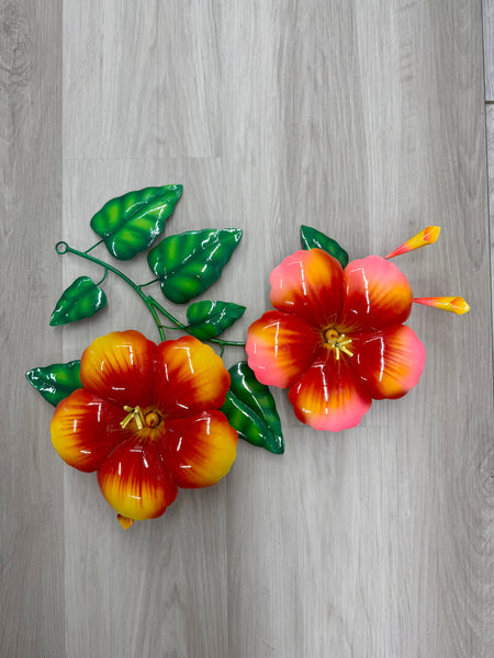 Hibiscus Flower Yellow/Pink/Red Metal Wall Art 50cm