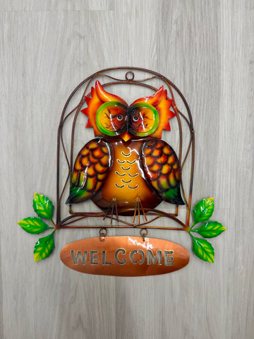 Welcome Sign - Owl Metal Wall Art 30cm