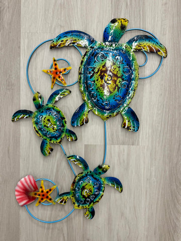 Turtles of 3 on Frame  Metal Wall Art 60cm
