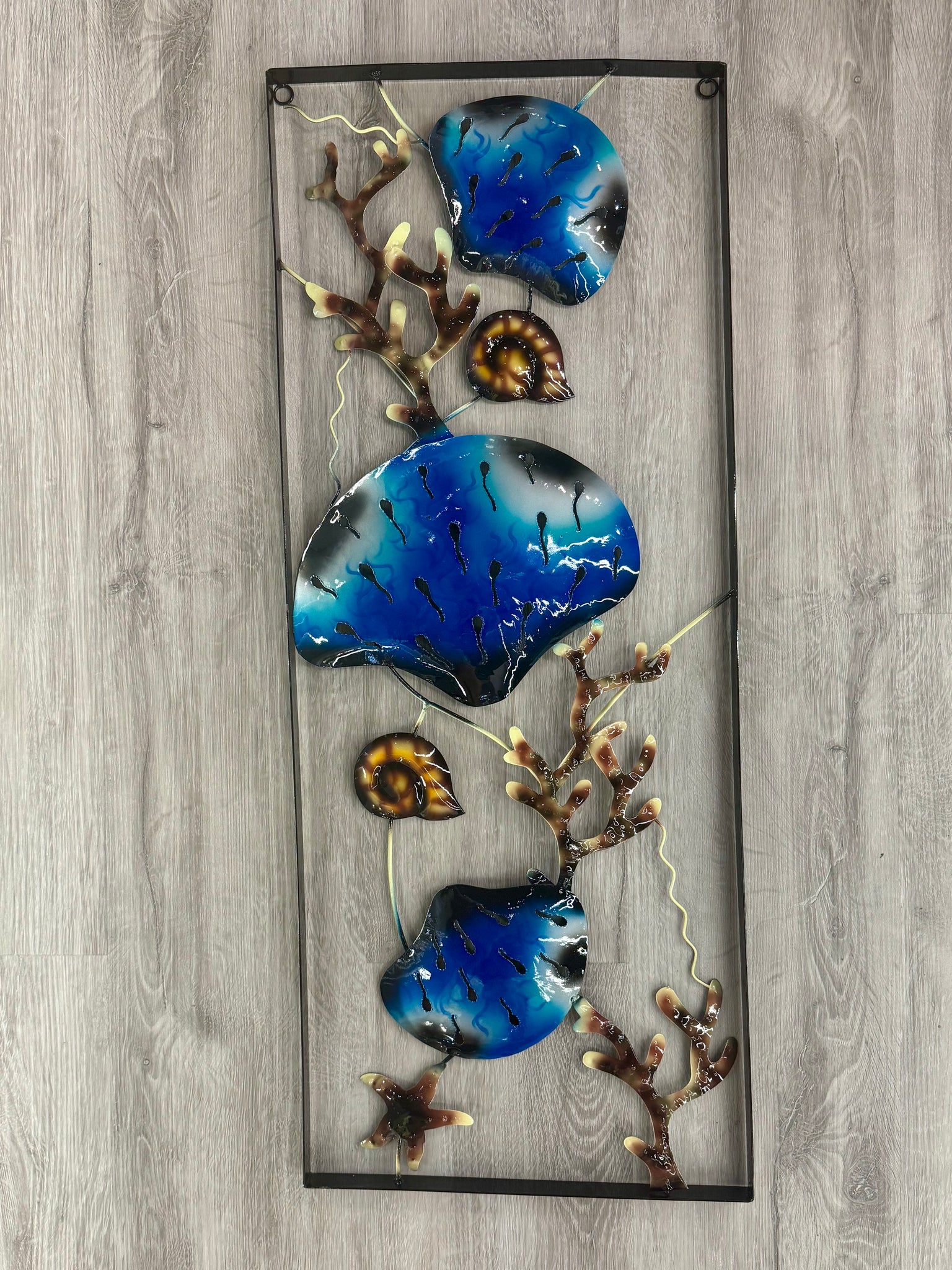 Seashells Framed Blue Metal Wall Art 75cm