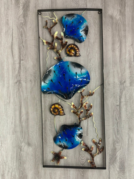 Seashells Framed Blue Metal Wall Art 75cm