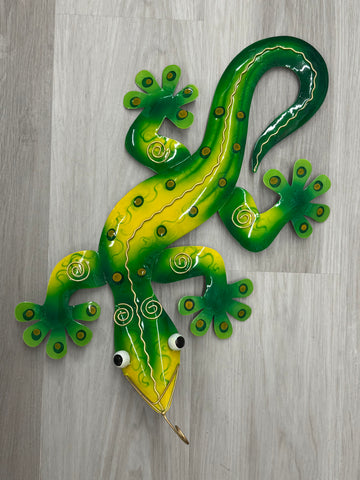 Ghecko Lizard Green/Yellow Metal Wall Art 50cm - LAST ONE