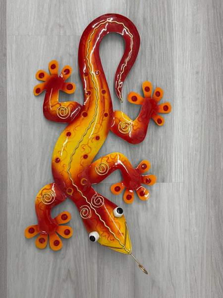 Ghecko Lizard Green/Yellow Metal Wall Art 50cm - LAST ONE