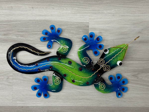 Ghecko Lizard Green/Yellow Metal Wall Art 50cm - LAST ONE